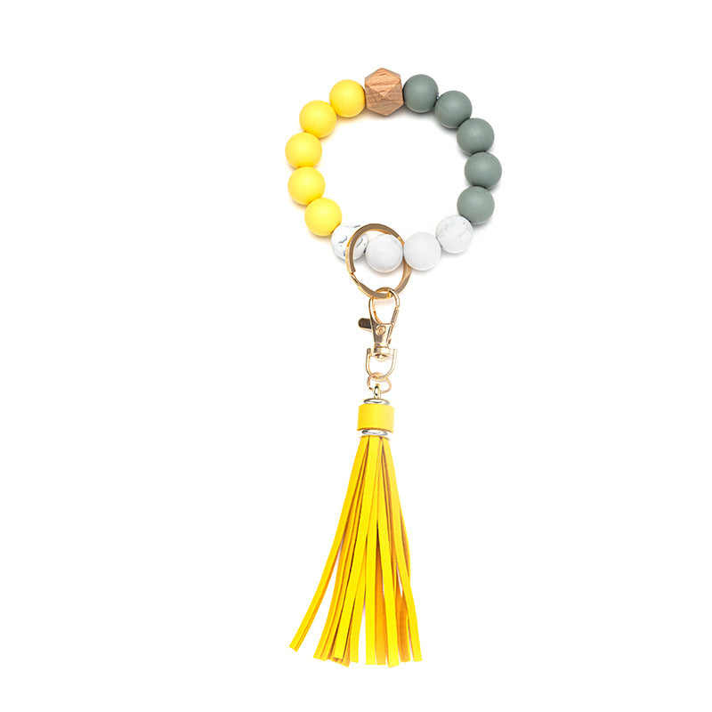Wholesale Handmade Beaded Leopard Silicone Bead Tassel Wrist Keychain
